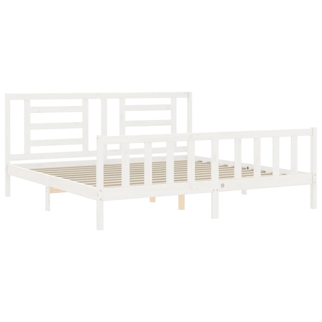 Giroletto Testiera Bianco Super King Size-Struttura Letto in Legno Massello 695910
