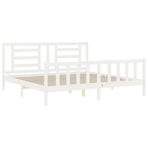 Giroletto Testiera Bianco Super King Size-Struttura Letto in Legno Massello 695910