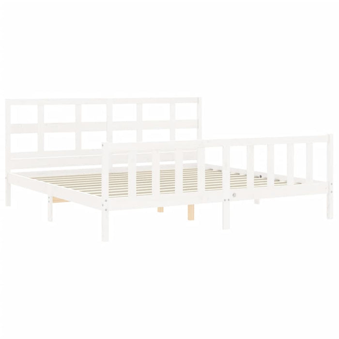 Giroletto Testiera Bianco Super King Size-Struttura Letto in Legno Massello 247297