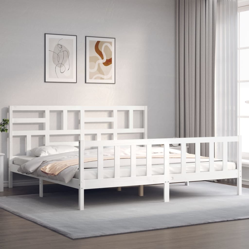 Giroletto Testiera Bianco Super King Size-Struttura Letto in Legno Massello 471207