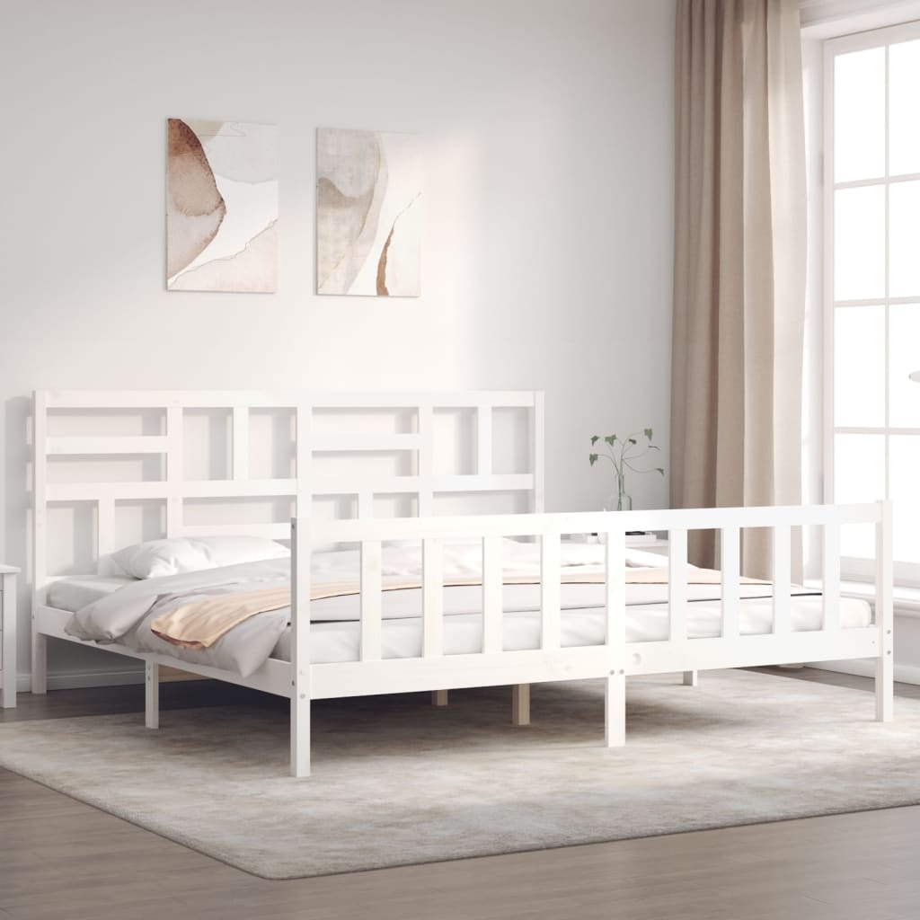 Giroletto Testiera Bianco Super King Size-Struttura Letto in Legno Massello 471207