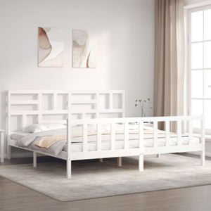 Giroletto Testiera Bianco Super King Size-Struttura Letto in Legno Massello 471207