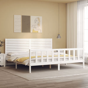 Giroletto Testiera Bianco Super King Size-Struttura Letto in Legno Massello 795396