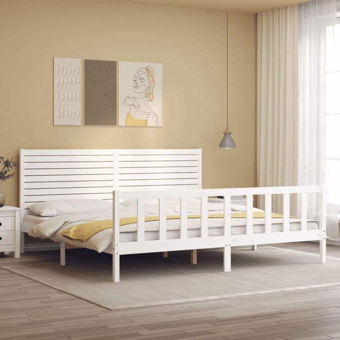 Giroletto Testiera Bianco Super King Size-Struttura Letto in Legno Massello 795396