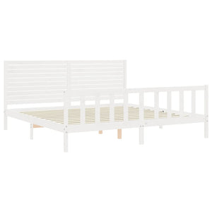 Giroletto Testiera Bianco Super King Size-Struttura Letto in Legno Massello 795396