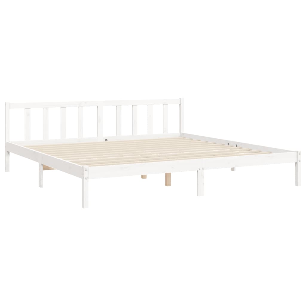 Giroletto Testiera Bianco Super King Size-Struttura Letto in Legno Massello 795396