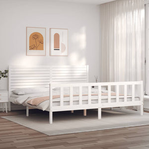Giroletto Testiera Bianco Super King Size-Struttura Letto in Legno Massello 795396