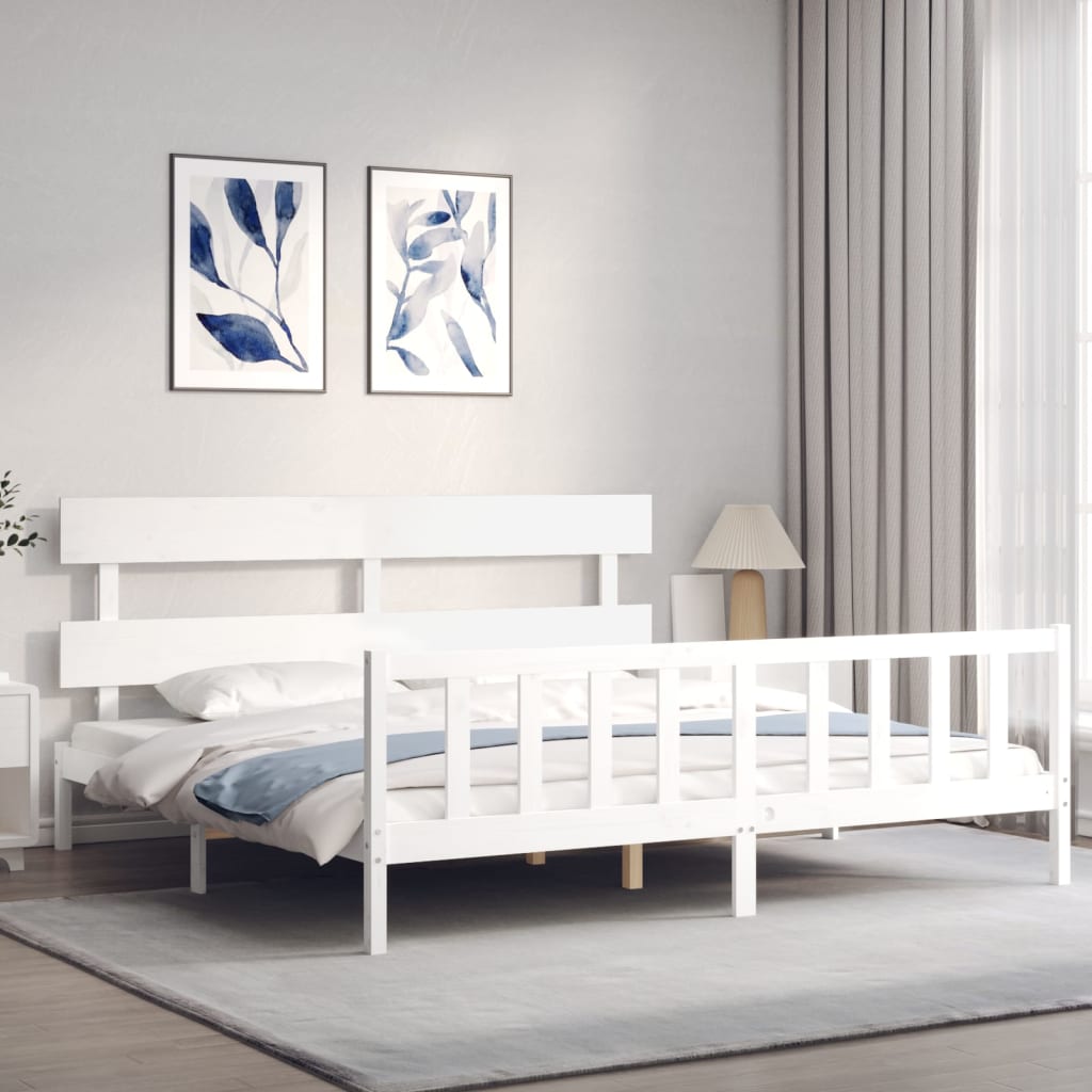 Giroletto Testiera Bianco Super King Size-Struttura Letto in Legno Massello 850062