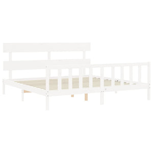 Giroletto Testiera Bianco Super King Size-Struttura Letto in Legno Massello 850062
