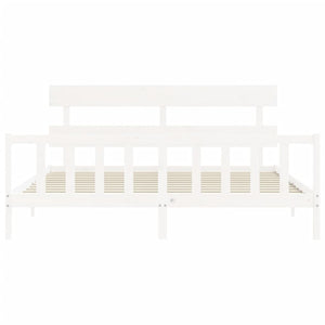 Giroletto Testiera Bianco Super King Size-Struttura Letto in Legno Massello 850062