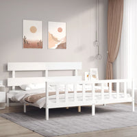 Giroletto Testiera Bianco Super King Size-Struttura Letto in Legno Massello 850062