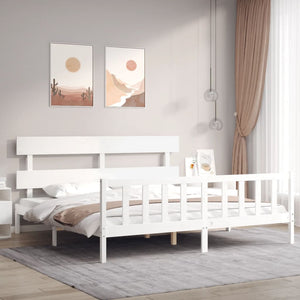Giroletto Testiera Bianco Super King Size-Struttura Letto in Legno Massello 850062