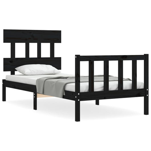 Giroletto con Testiera-Struttura Letto con testiera Nero Small Single in Legno Massello 232749