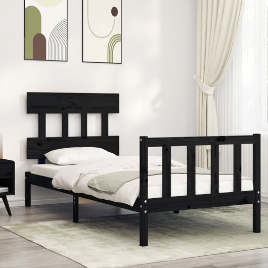 Giroletto con Testiera-Struttura Letto con testiera Nero Small Single in Legno Massello 232749