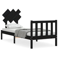 Giroletto con Testiera-Struttura Letto con testiera Nero Small Single in Legno Massello 664356
