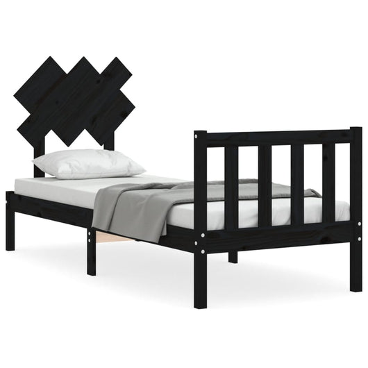 Giroletto con Testiera-Struttura Letto con testiera Nero Small Single in Legno Massello 664356
