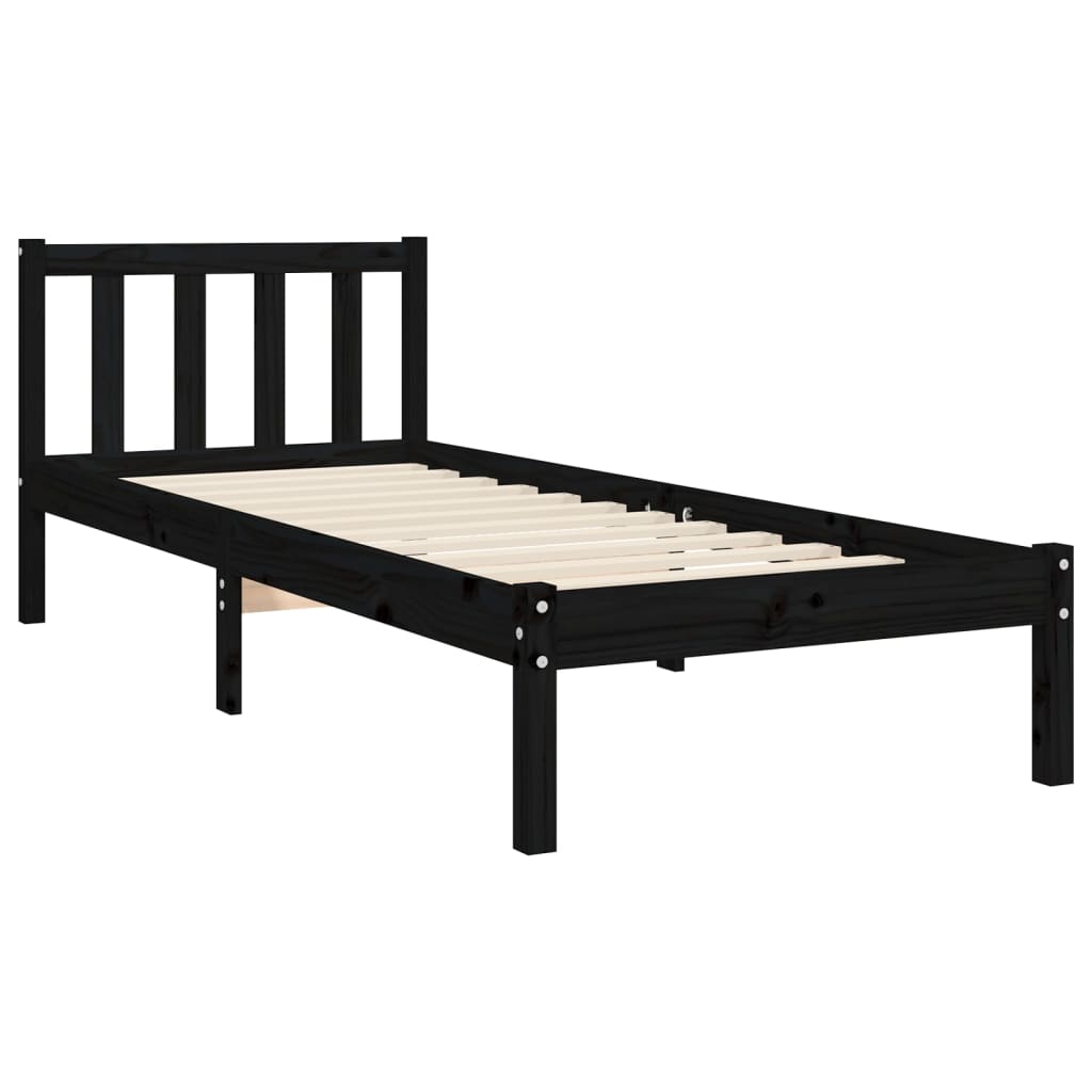 Giroletto con Testiera-Struttura Letto con testiera Nero Small Single in Legno Massello 664356