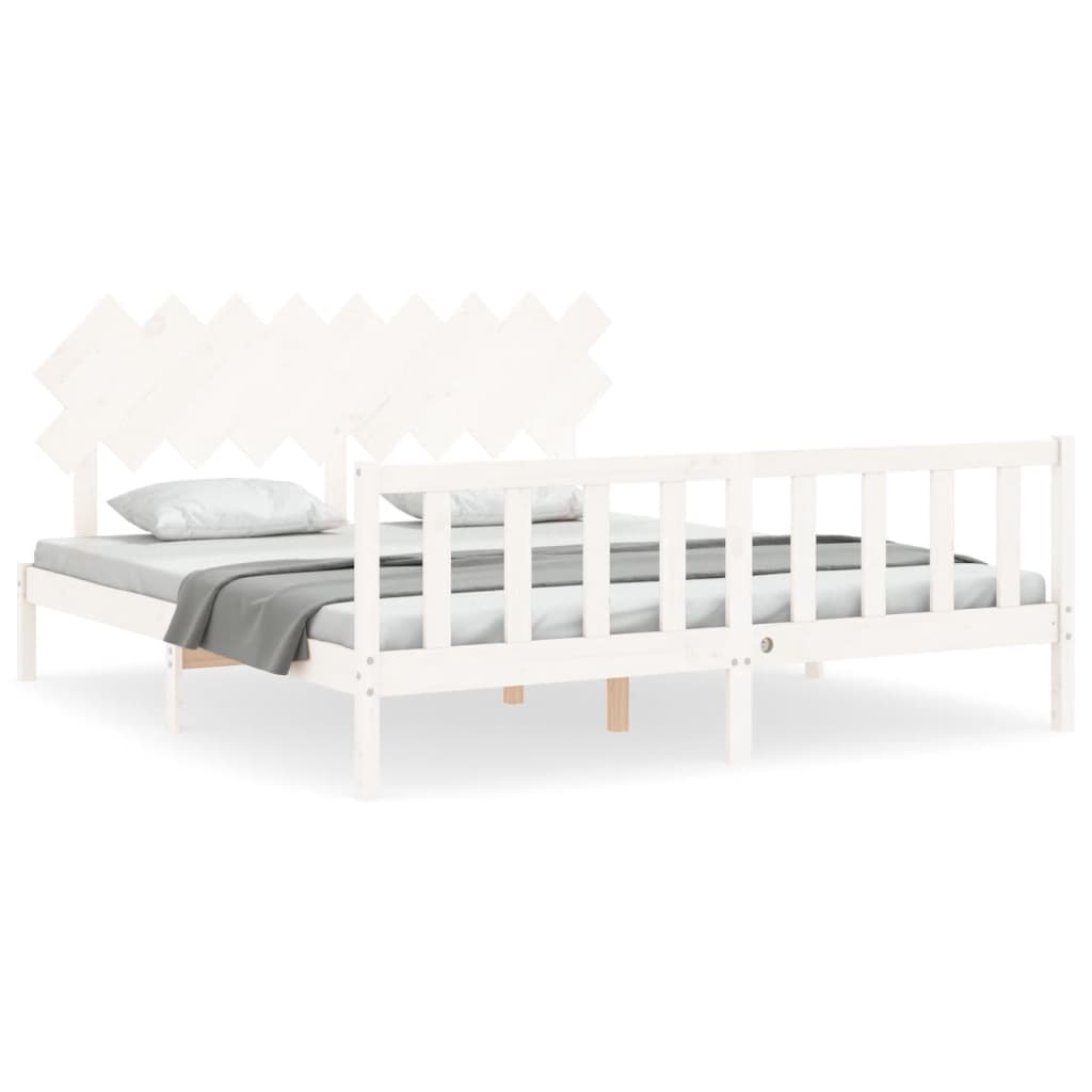 Giroletto Testiera Bianco Super King Size-Struttura Letto in Legno Massello 789073