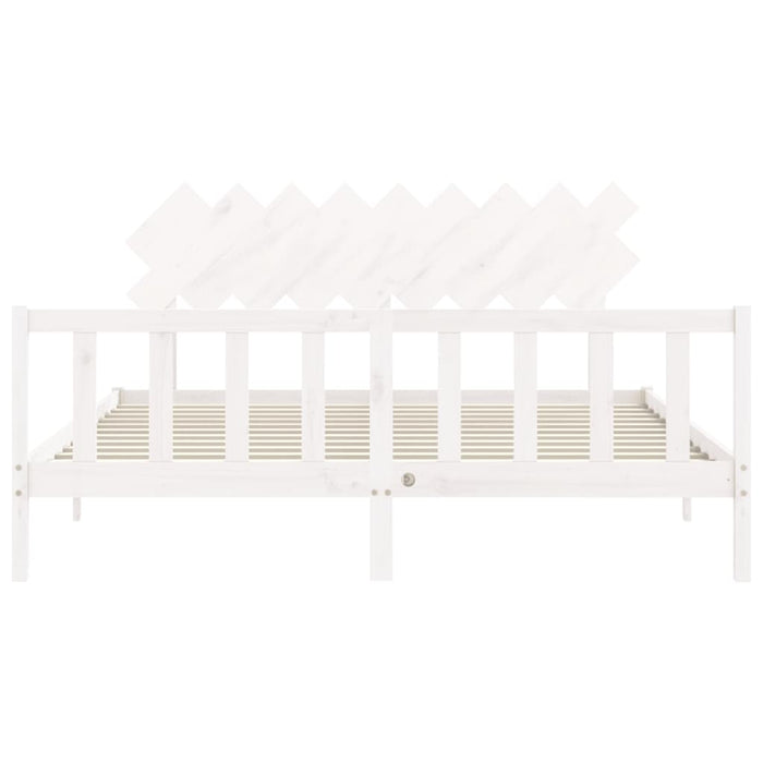 Giroletto Testiera Bianco Super King Size-Struttura Letto in Legno Massello 789073