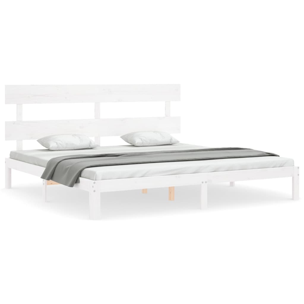 Giroletto Testiera Bianco Super King Size-Struttura Letto in Legno Massello 393748