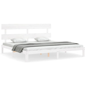 Giroletto Testiera Bianco Super King Size-Struttura Letto in Legno Massello 393748