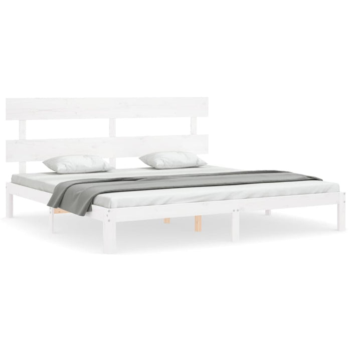 Giroletto Testiera Bianco Super King Size-Struttura Letto in Legno Massello 393748