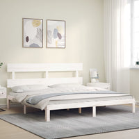 Giroletto Testiera Bianco Super King Size-Struttura Letto in Legno Massello 393748