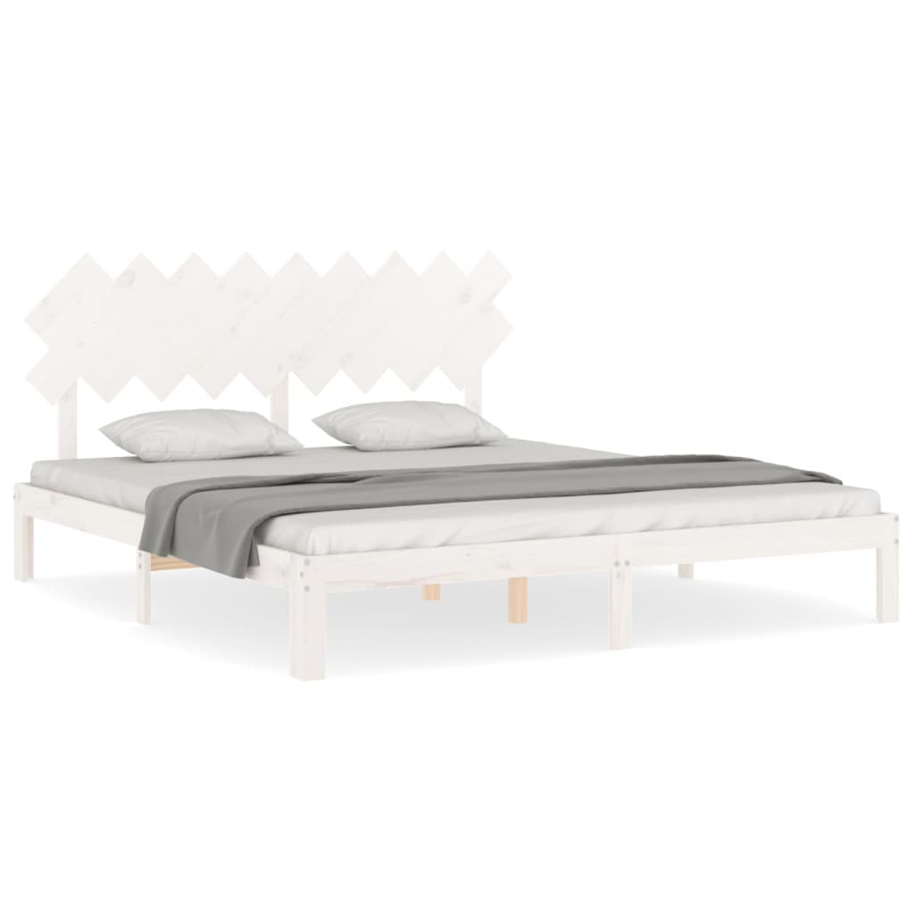 Giroletto Testiera Bianco Super King Size-Struttura Letto in Legno Massello 186904