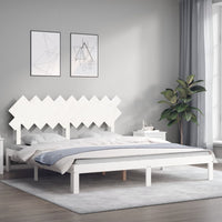Giroletto Testiera Bianco Super King Size-Struttura Letto in Legno Massello 186904