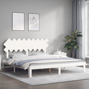 Giroletto Testiera Bianco Super King Size-Struttura Letto in Legno Massello 186904