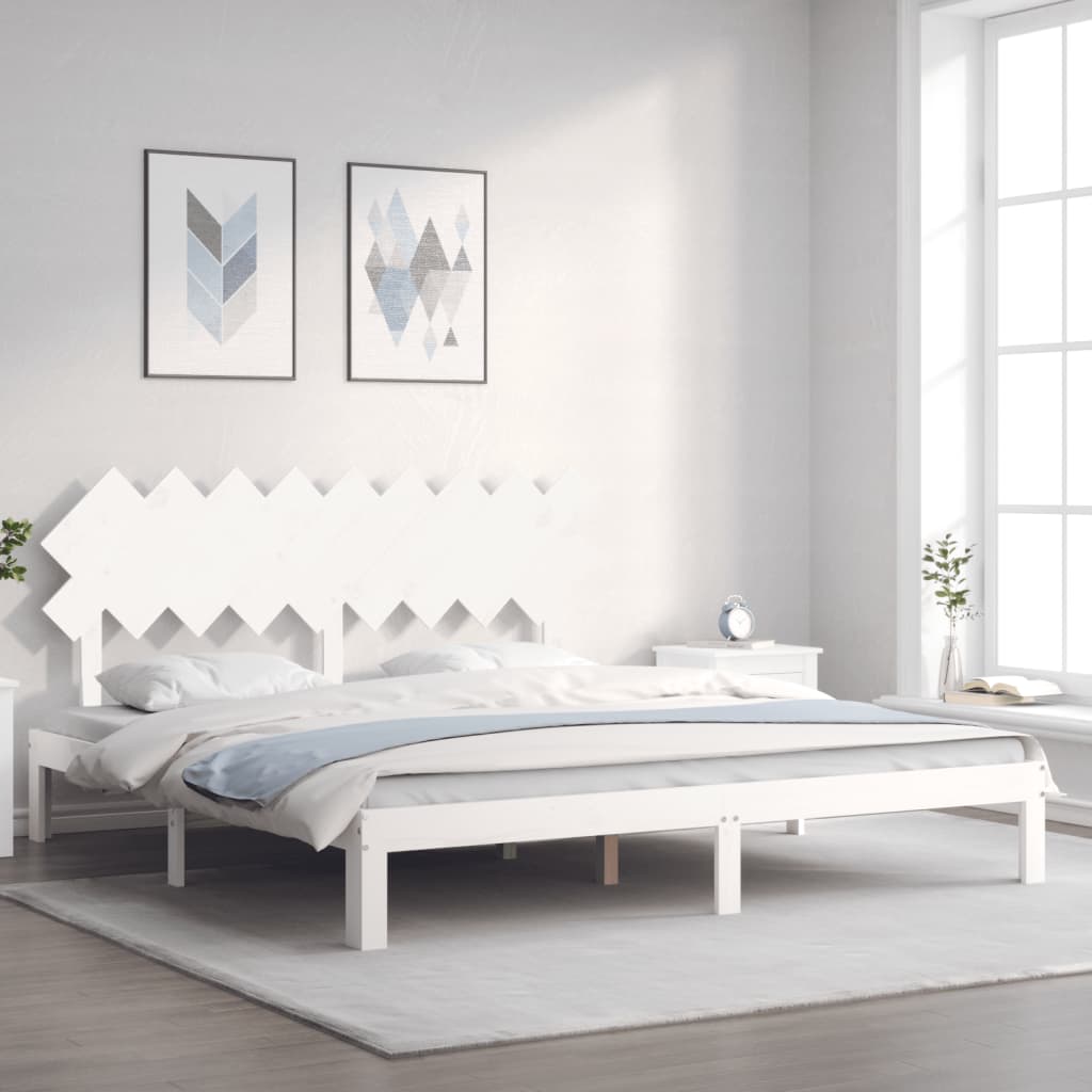 Giroletto Testiera Bianco Super King Size-Struttura Letto in Legno Massello 186904