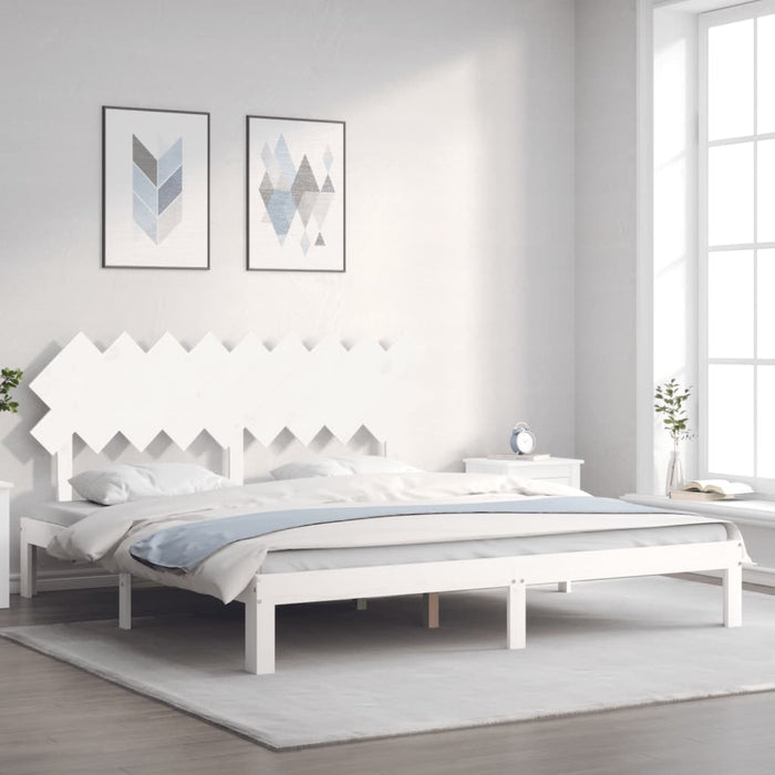Giroletto Testiera Bianco Super King Size-Struttura Letto in Legno Massello 186904