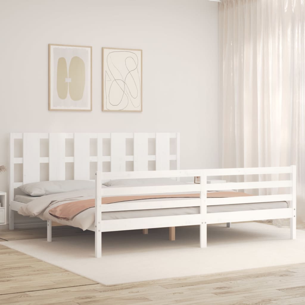 Giroletto Testiera Bianco Super King Size-Struttura Letto in Legno Massello 306892