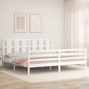 Giroletto Testiera Bianco Super King Size-Struttura Letto in Legno Massello 306892