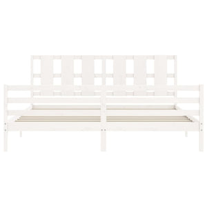 Giroletto Testiera Bianco Super King Size-Struttura Letto in Legno Massello 306892