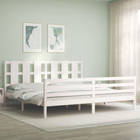 Giroletto Testiera Bianco Super King Size-Struttura Letto in Legno Massello 306892