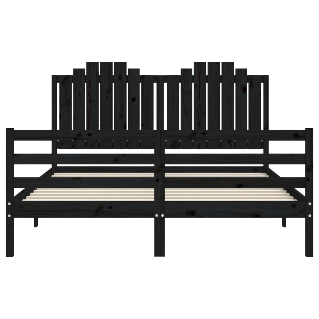 Giroletto con Testiera Nero 160x200 cm Legno Massello 3194195