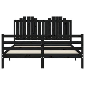 Giroletto con Testiera Nero 160x200 cm Legno Massello 3194195