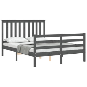 Giroletto con Testiera Grigio 140x200 cm in Legno Massello 3194248