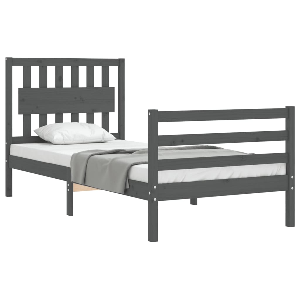 Giroletto con Testiera Grigio 90x200 cm in Legno Massello 3194298