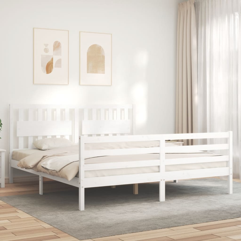 Giroletto Testiera Bianco Super King Size-Struttura Letto in Legno Massello 442263