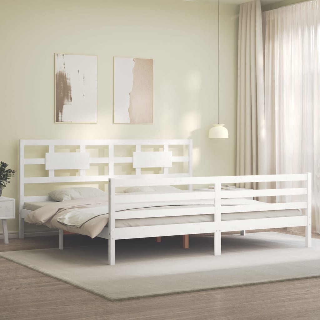 Giroletto Testiera Bianco Super King Size-Struttura Letto in Legno Massello 213157