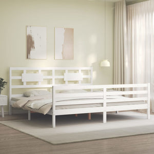 Giroletto Testiera Bianco Super King Size-Struttura Letto in Legno Massello 213157