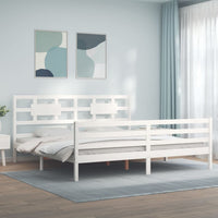 Giroletto Testiera Bianco Super King Size-Struttura Letto in Legno Massello 213157