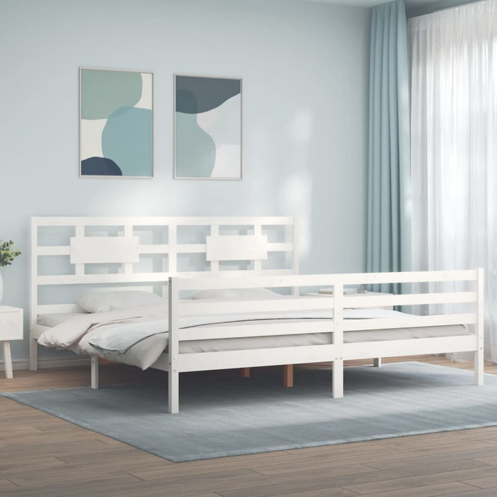 Giroletto Testiera Bianco Super King Size-Struttura Letto in Legno Massello 213157