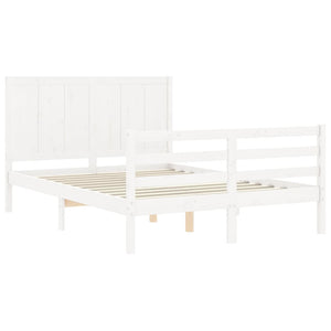 Giroletto con Testiera Bianco 140x190 cm in Legno Massello 3194487