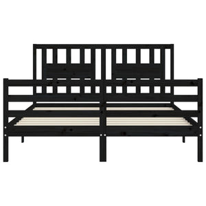 Giroletto con Testiera Nero 160x200 cm Legno Massello 3194585