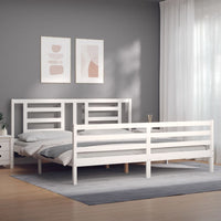 Giroletto Testiera Bianco Super King Size-Struttura Letto in Legno Massello 618352