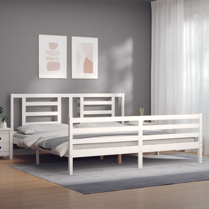 Giroletto Testiera Bianco Super King Size-Struttura Letto in Legno Massello 618352
