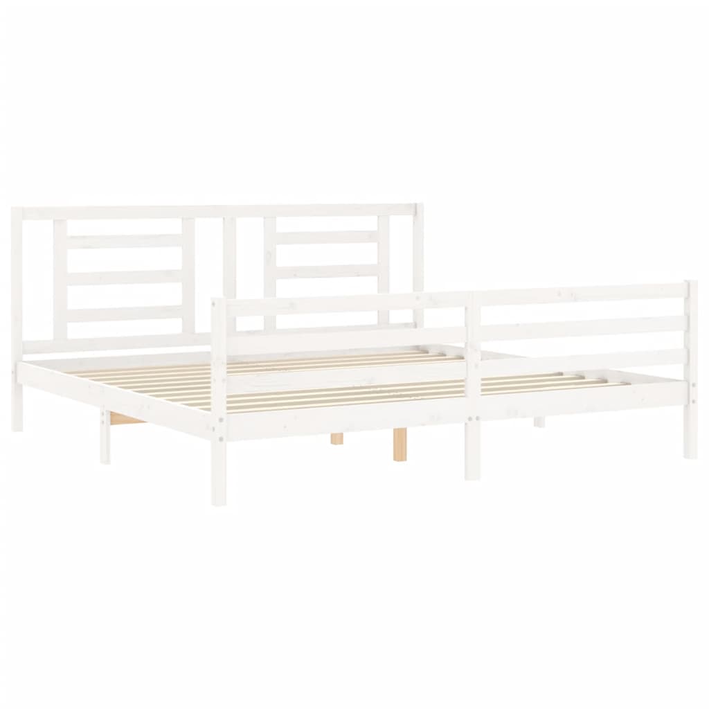 Giroletto Testiera Bianco Super King Size-Struttura Letto in Legno Massello 618352
